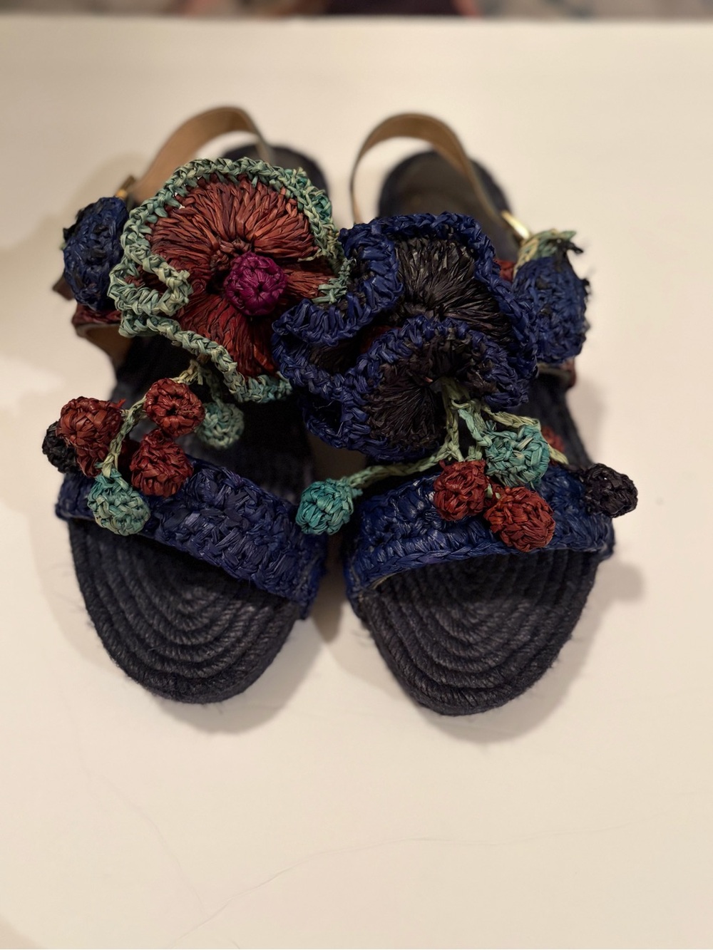 Tsumori Chisato Navy Crochet Floral Sandals (Size 38)